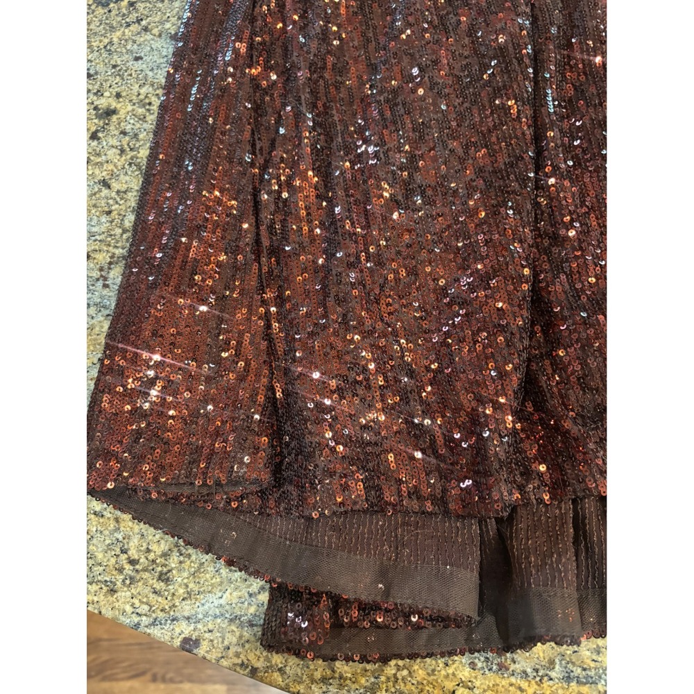 Betsy & Adam Georgia Brown Sequin Off the Shoulder Gown A25492 Size 10 Wedding - Picture 9 of 13